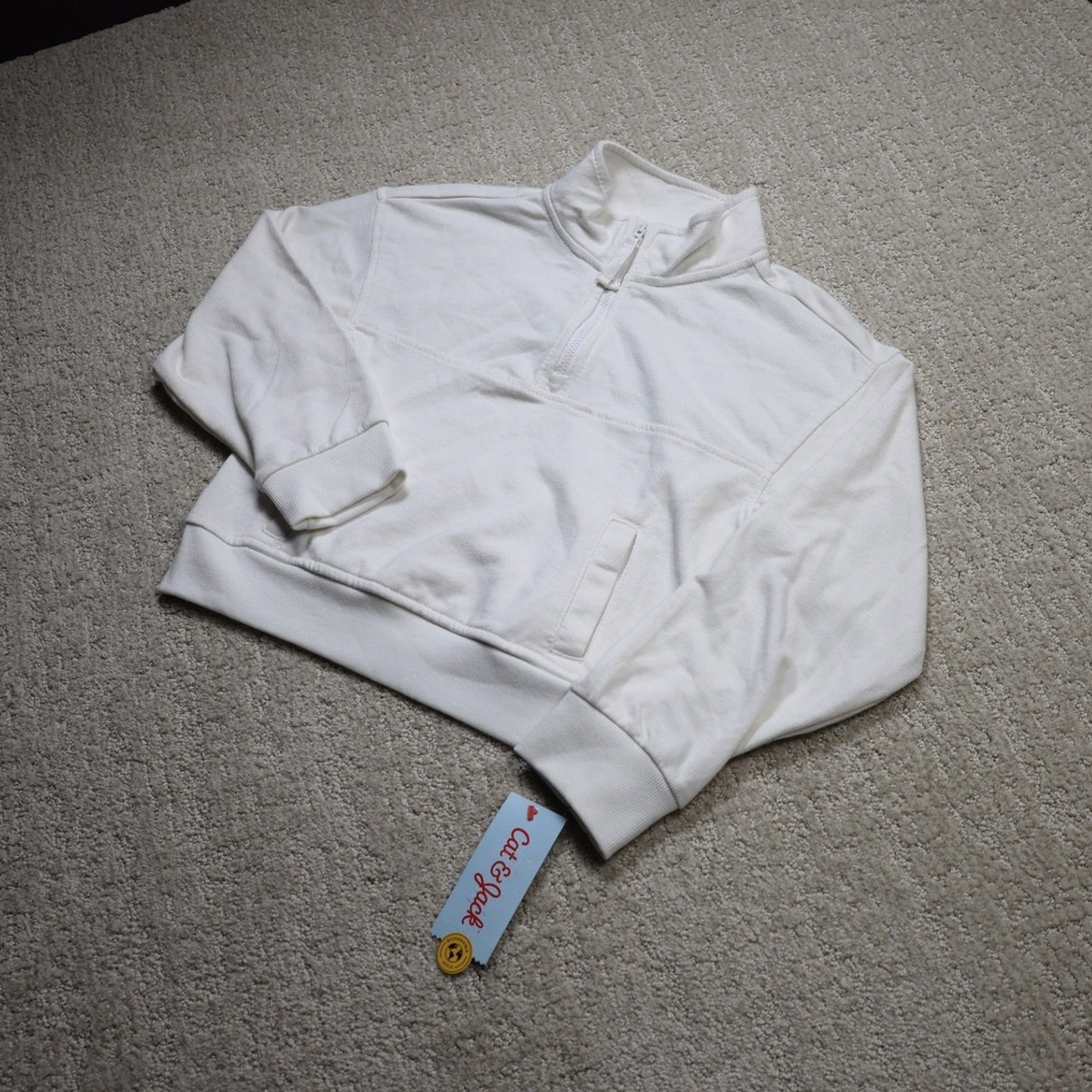 Cat & Jack Kids Cream Quarter Zip Pullover Sweatshirt S 6/7 NWT